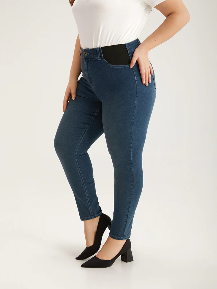 Contrast Pocket Elastic Waist Very Stretchy Jeans - Image 3
