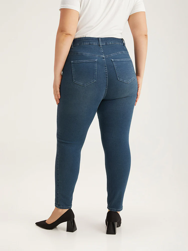 Contrast Pocket Elastic Waist Very Stretchy Jeans - Image 4