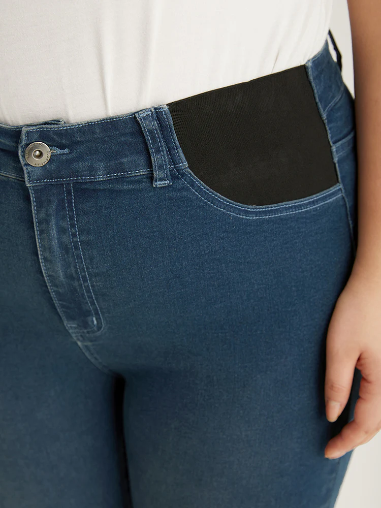 Contrast Pocket Elastic Waist Very Stretchy Jeans - Image 5
