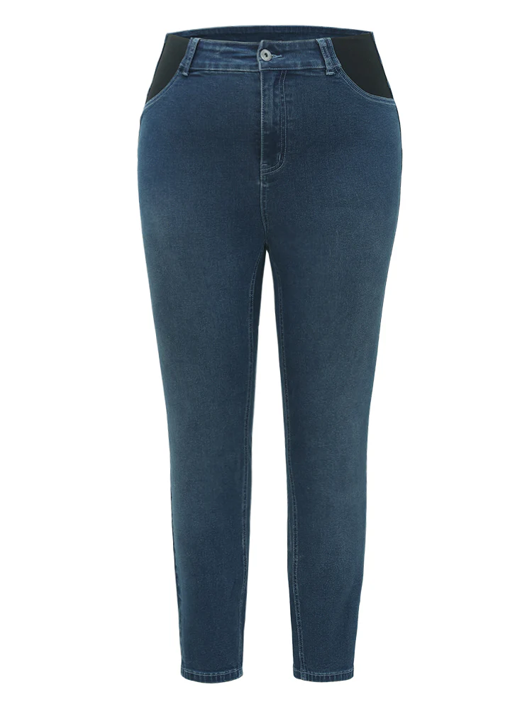 Contrast Pocket Elastic Waist Very Stretchy Jeans - Image 8
