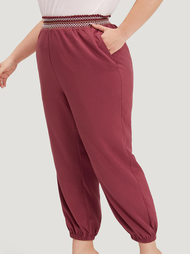 Contrast Pocket Shirred Paperbag Waist Carrot Pants - Image 2