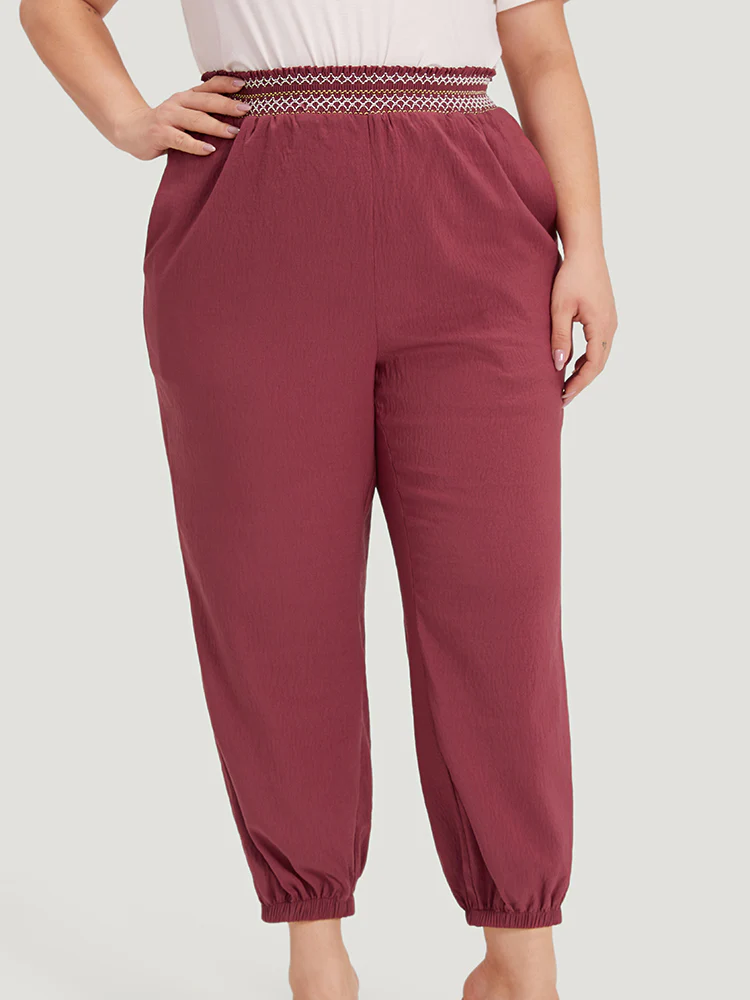 Contrast Pocket Shirred Paperbag Waist Carrot Pants - Image 3
