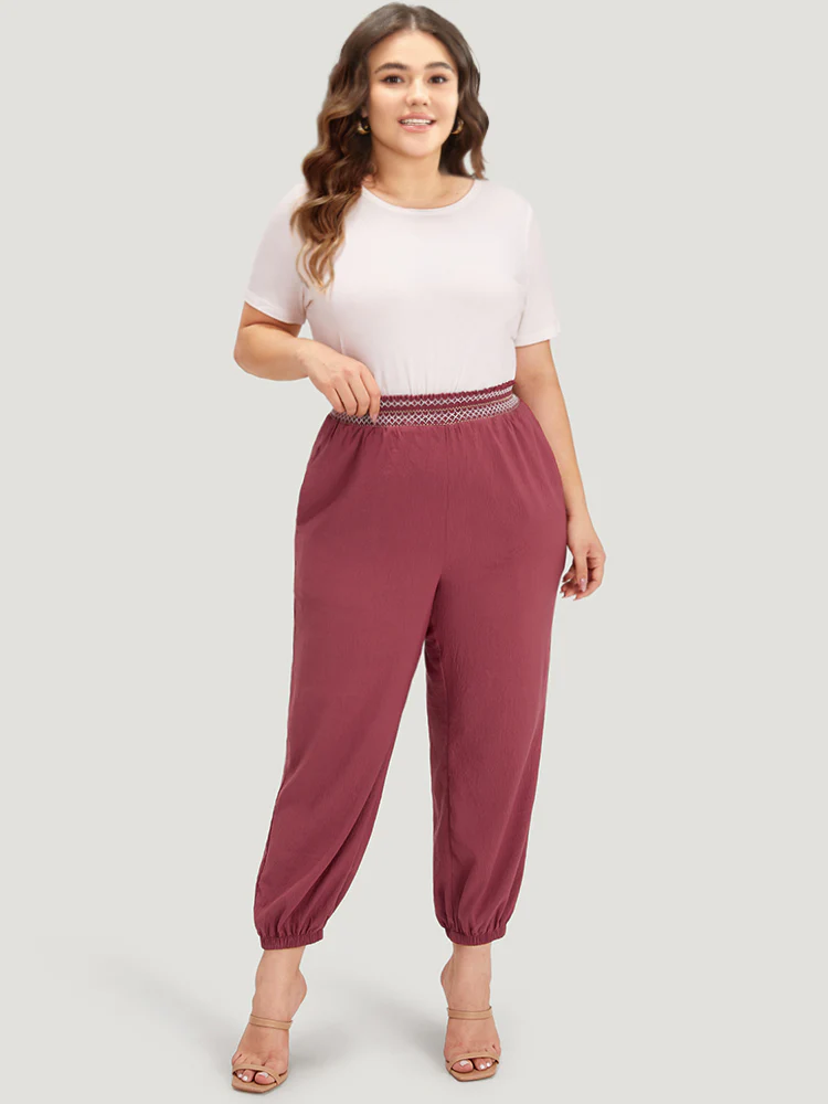 Contrast Pocket Shirred Paperbag Waist Carrot Pants - Image 4