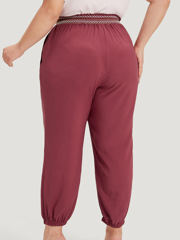 Contrast Pocket Shirred Paperbag Waist Carrot Pants - Image 5