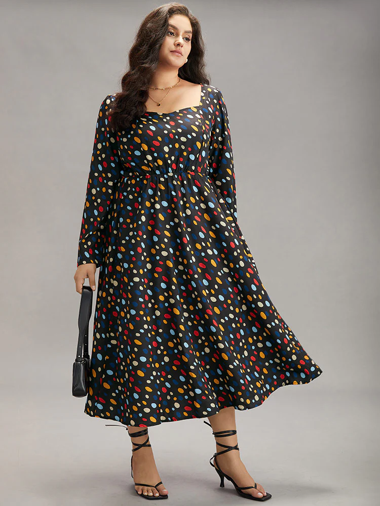 Contrast Polka Dot Pocket Long Sleeve Dress - Image 2