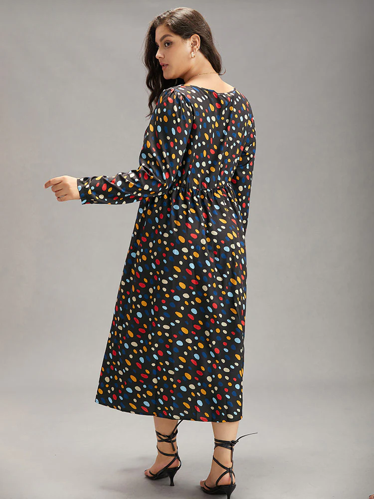 Contrast Polka Dot Pocket Long Sleeve Dress - Image 3