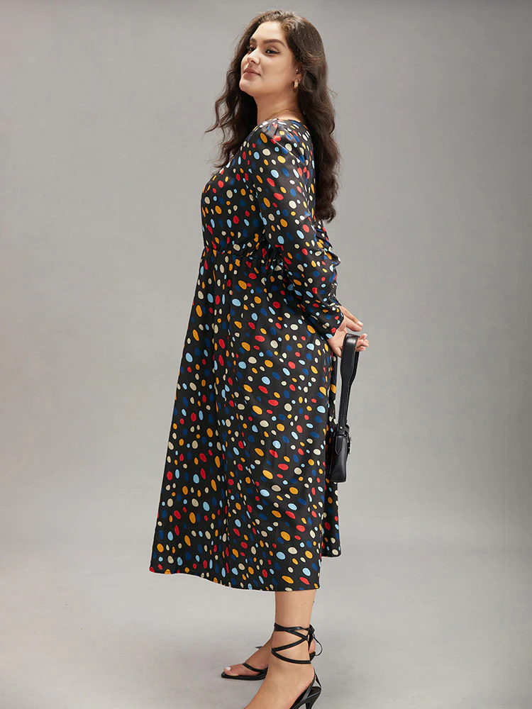Contrast Polka Dot Pocket Long Sleeve Dress - Image 4