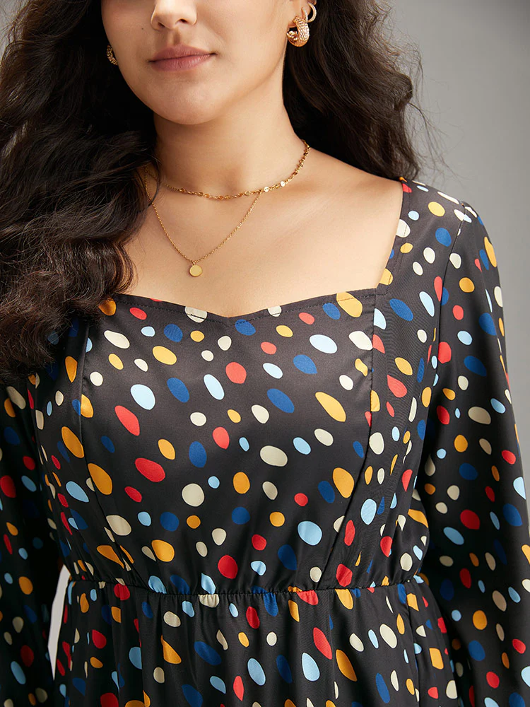 Contrast Polka Dot Pocket Long Sleeve Dress - Image 5
