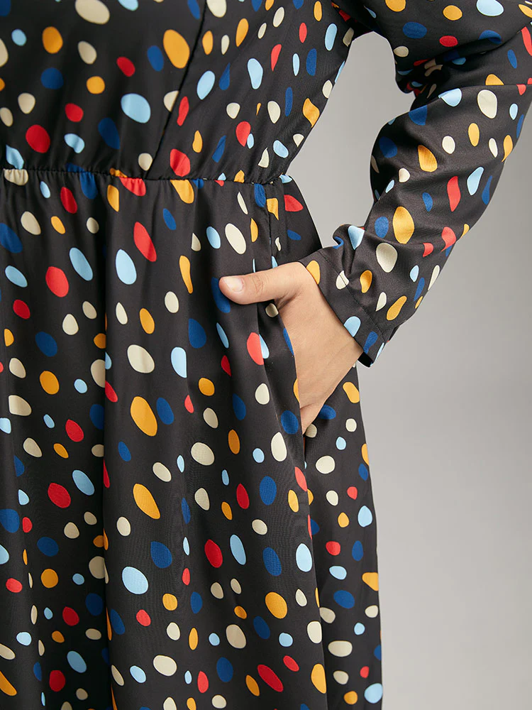 Contrast Polka Dot Pocket Long Sleeve Dress - Image 6