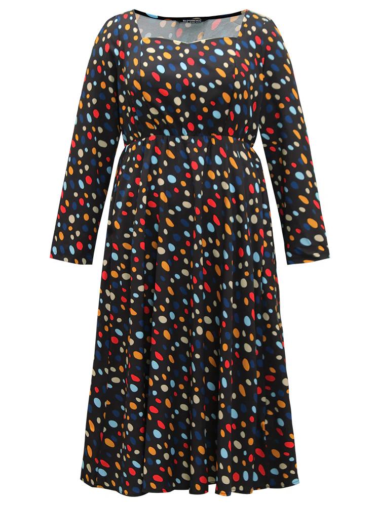 Contrast Polka Dot Pocket Long Sleeve Dress - Image 7