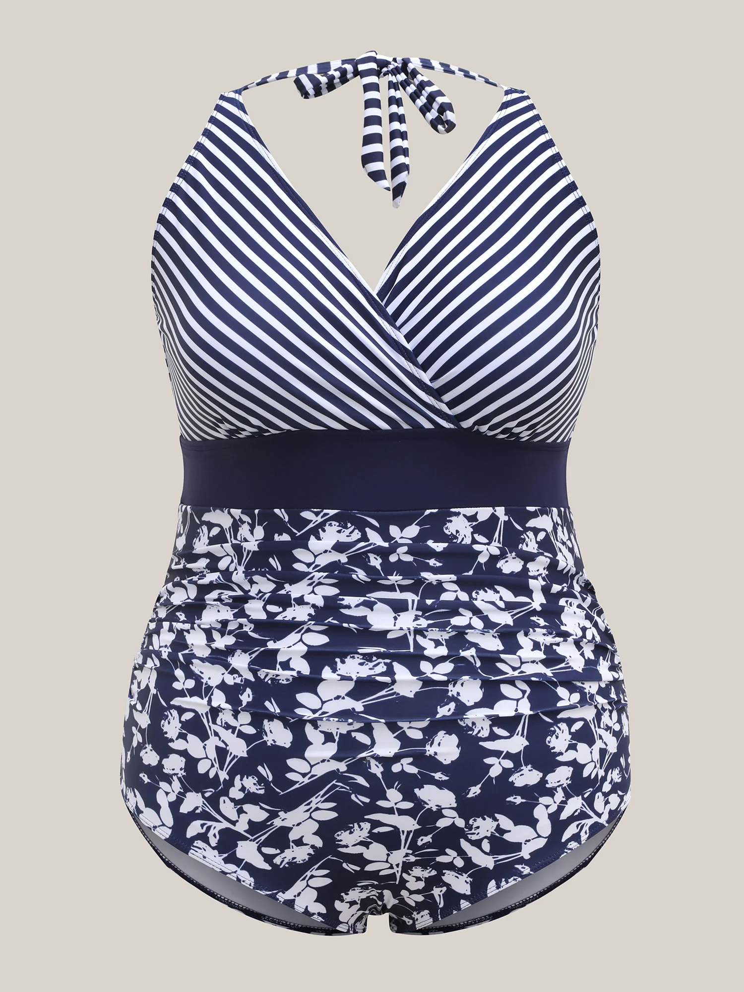 Contrast Print Surplice One-Piece Swimsuit - Image 8