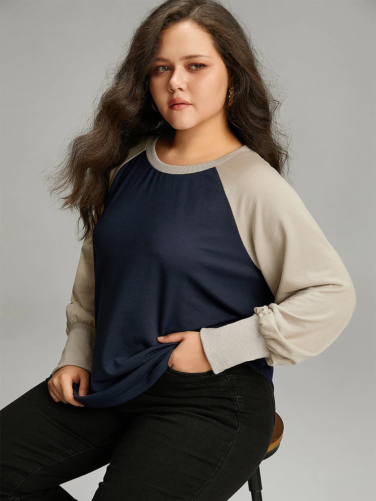 Contrast Raglan Sleeve Elastic Cuffs Sweatshirt - Image 2