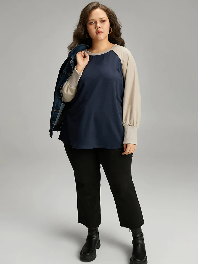 Contrast Raglan Sleeve Elastic Cuffs Sweatshirt - Image 3