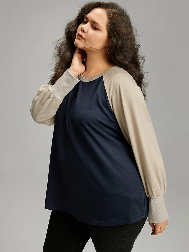 Contrast Raglan Sleeve Elastic Cuffs Sweatshirt - Image 4