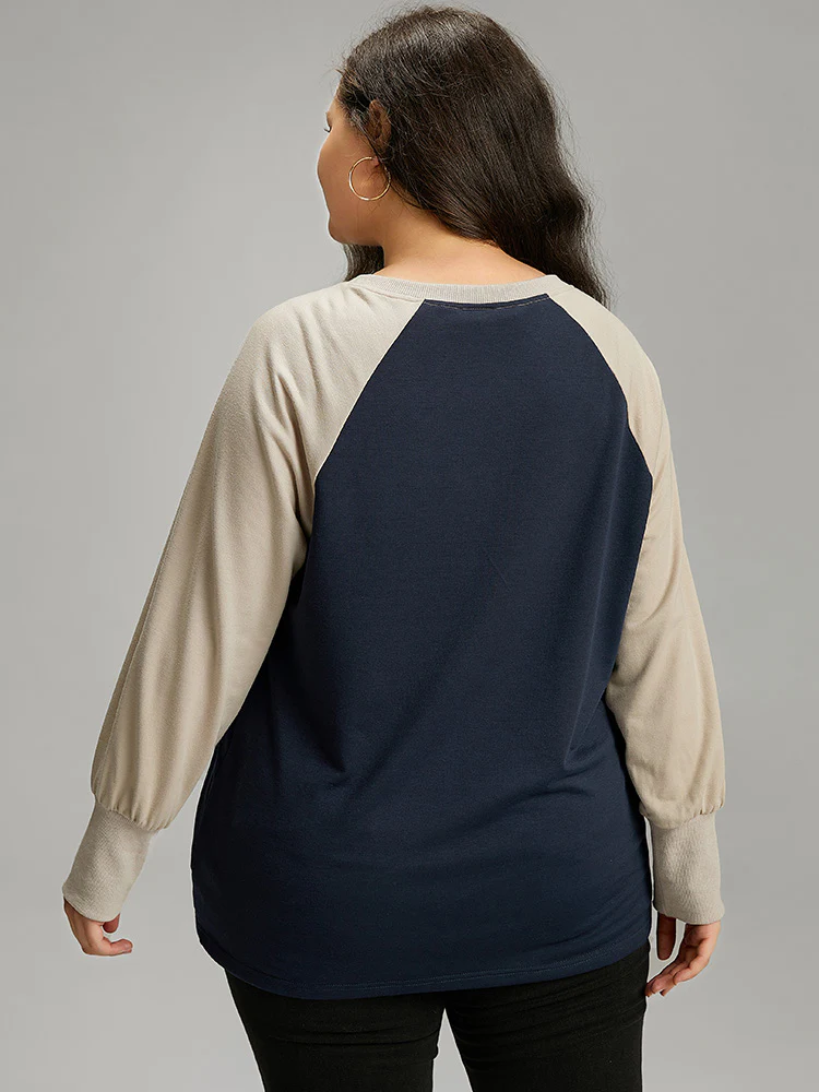 Contrast Raglan Sleeve Elastic Cuffs Sweatshirt - Image 5