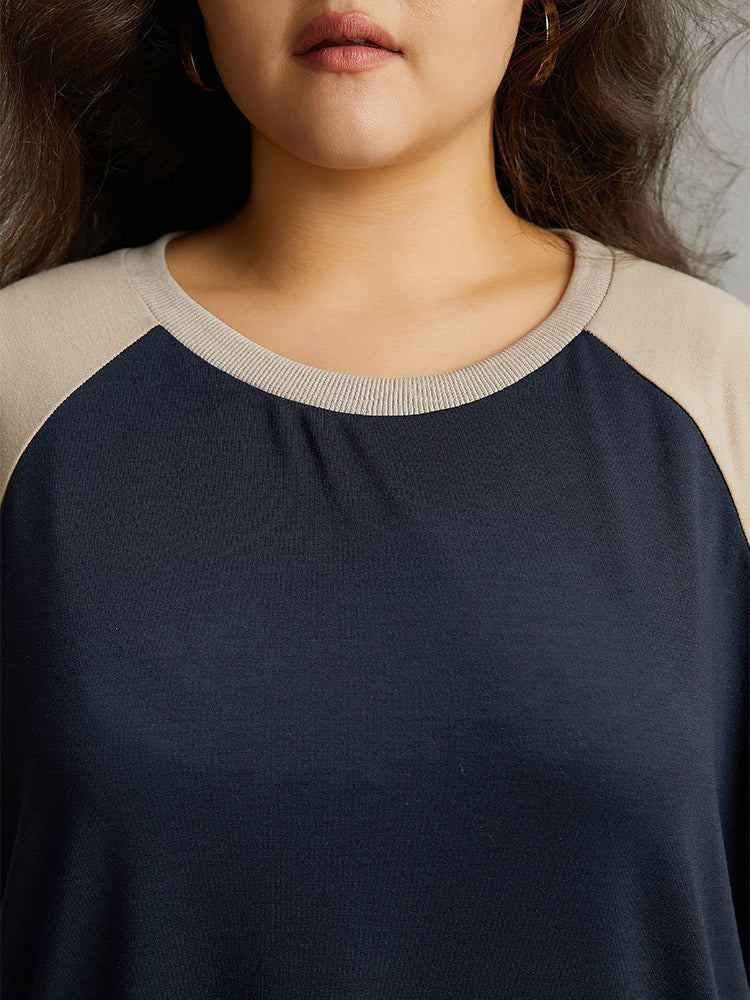Contrast Raglan Sleeve Elastic Cuffs Sweatshirt - Image 7
