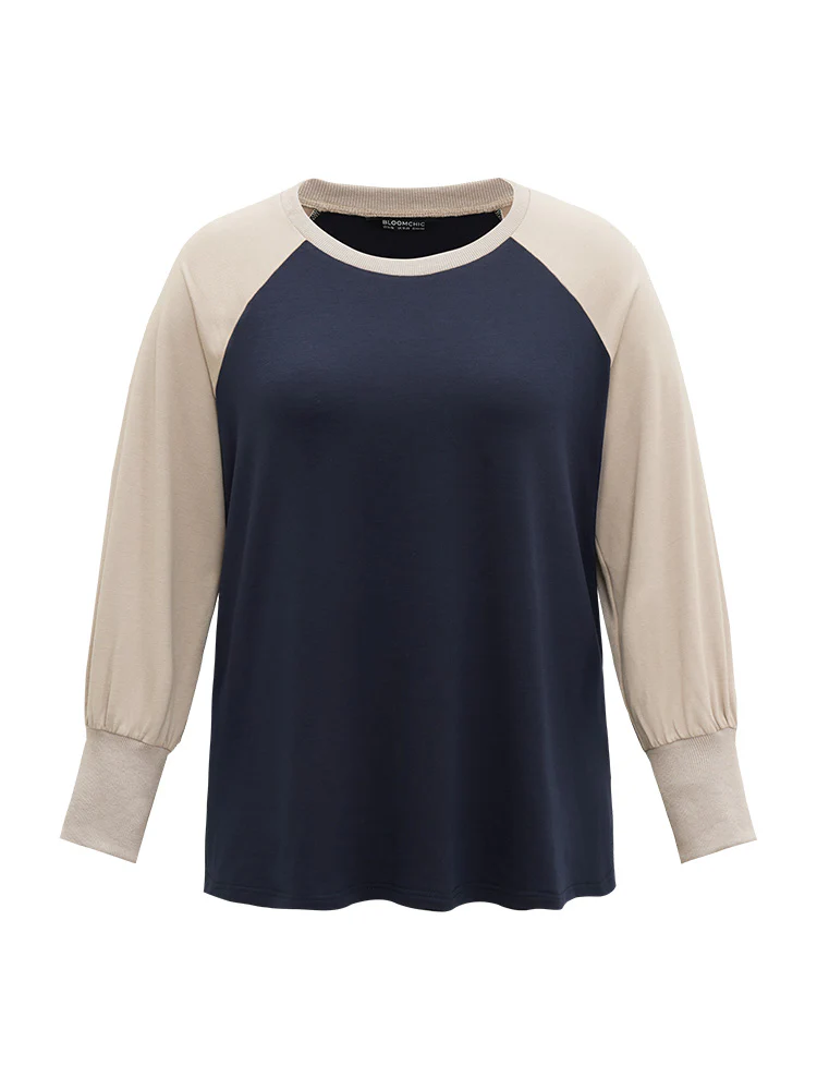 Contrast Raglan Sleeve Elastic Cuffs Sweatshirt - Image 8