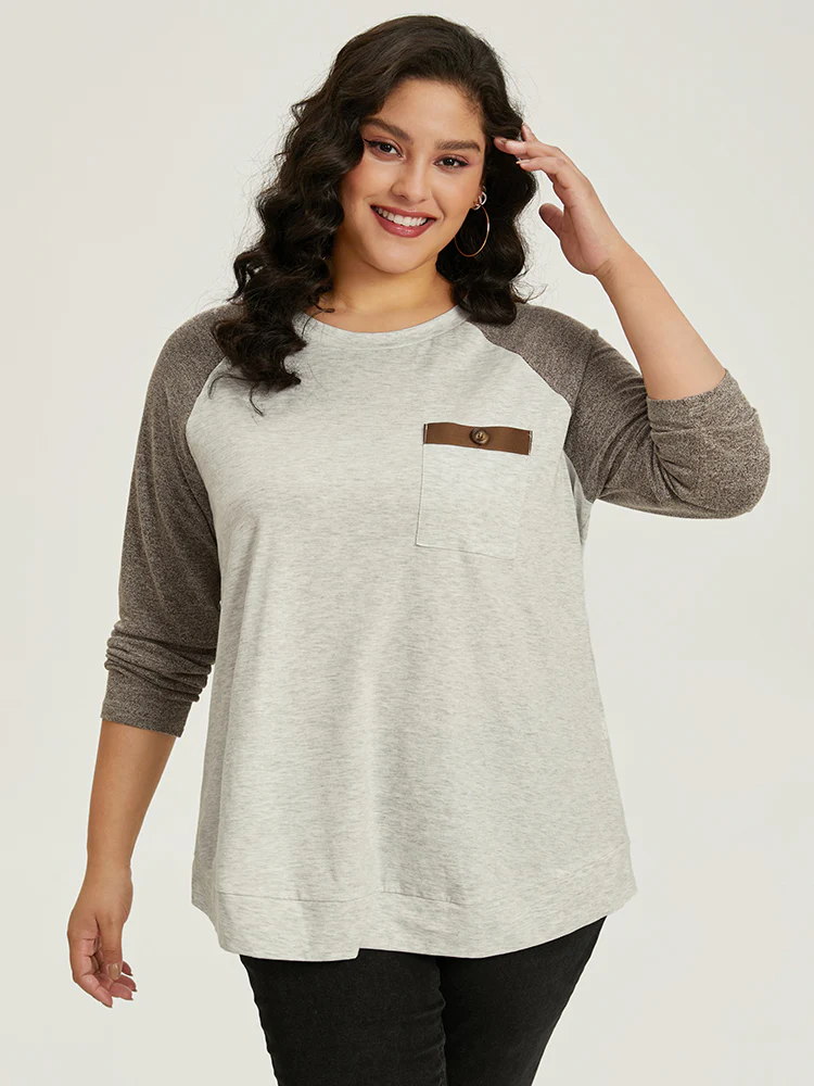 Contrast Raglan Sleeve Patched Pocket T-shirt - Image 2