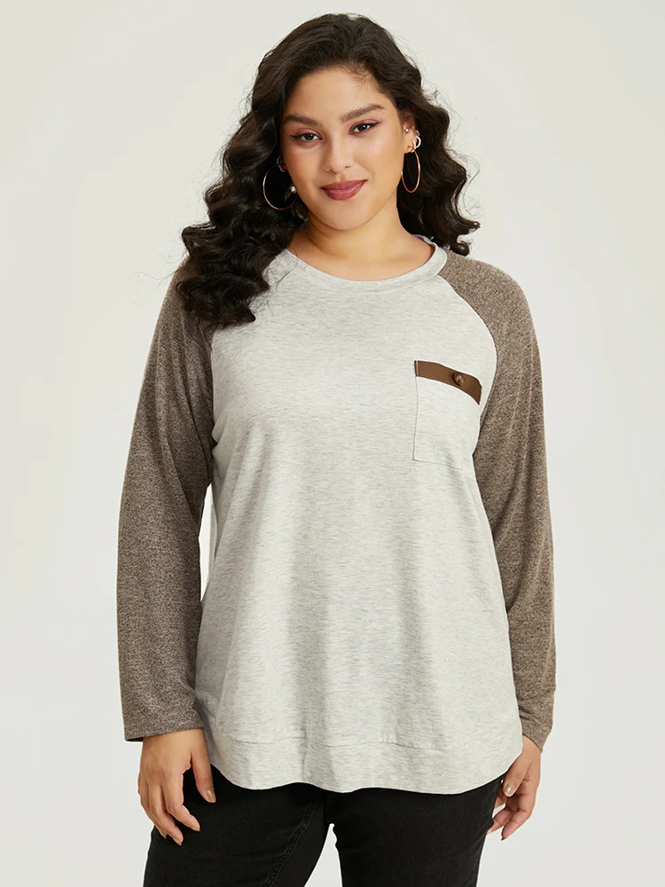 Contrast Raglan Sleeve Patched Pocket T-shirt - Image 3