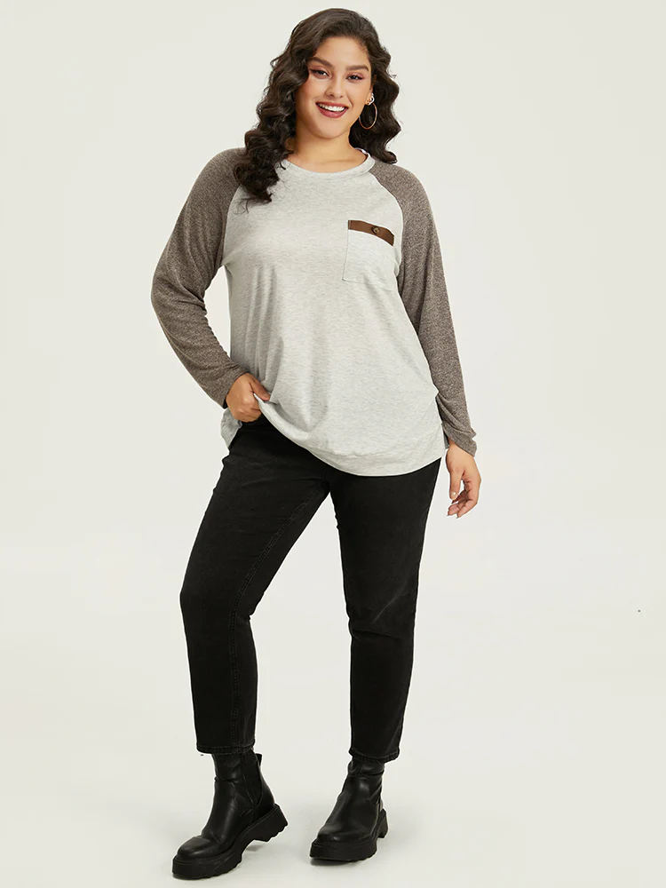Contrast Raglan Sleeve Patched Pocket T-shirt - Image 4