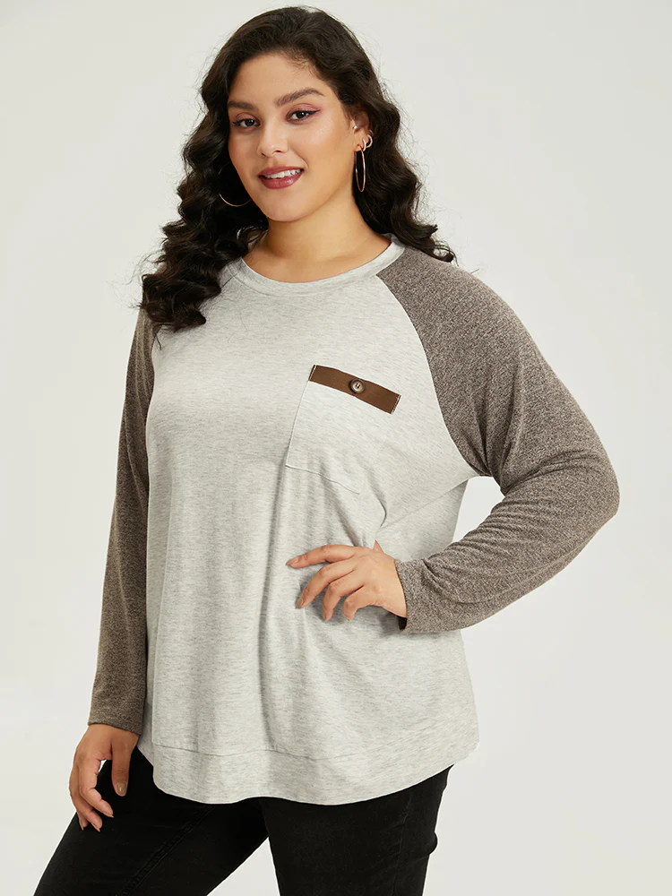 Contrast Raglan Sleeve Patched Pocket T-shirt - Image 5