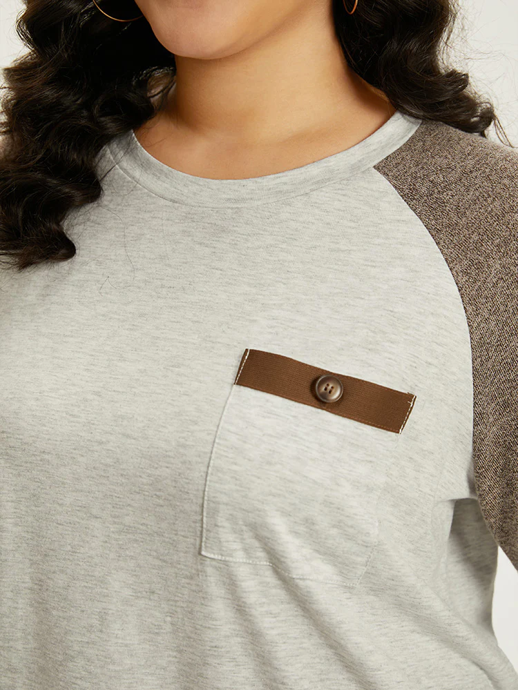 Contrast Raglan Sleeve Patched Pocket T-shirt - Image 7