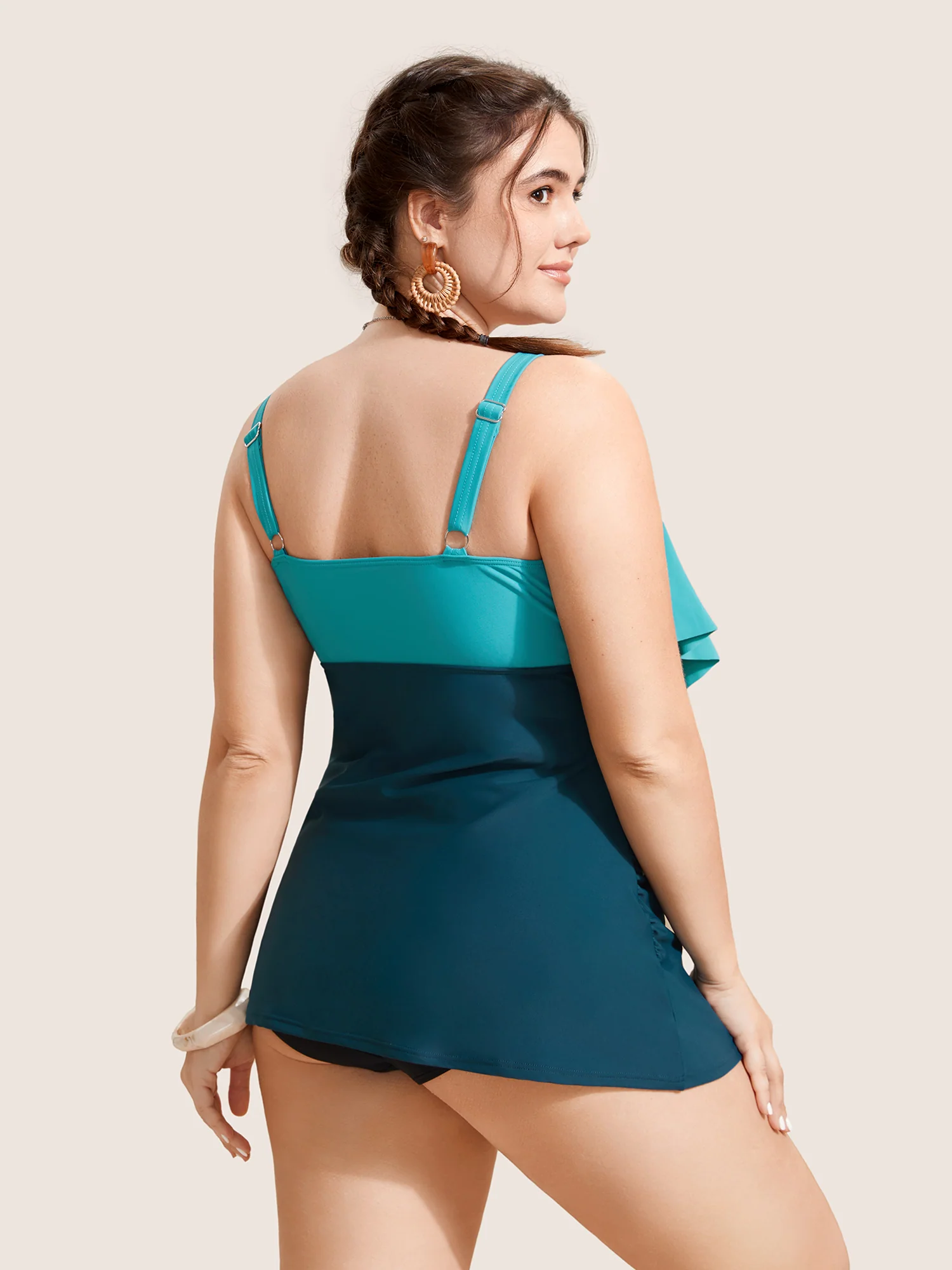 Contrast Ruffles Adjustable Straps Swim Top - Image 2