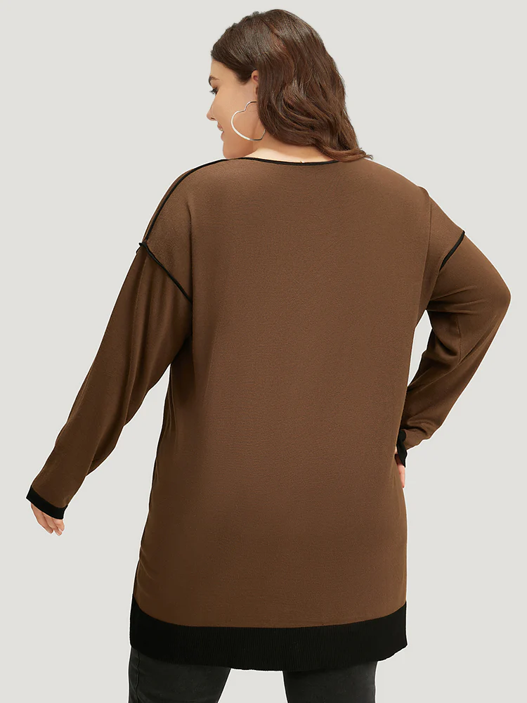 Contrast Seam Detail Drop Shoulder Pullover - Image 2