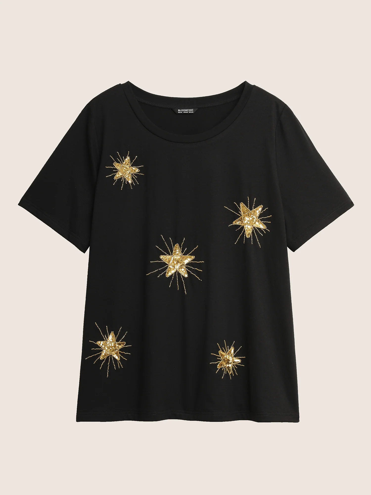 Contrast Star Sequin Round Neck T-shirt - Image 6