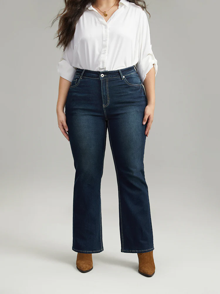 Contrast Stitch Dark Wash Jeans - Image 2