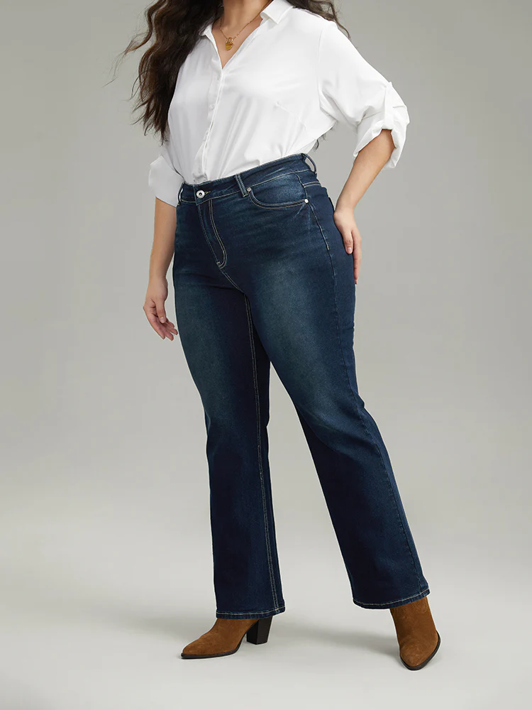 Contrast Stitch Dark Wash Jeans - Image 3