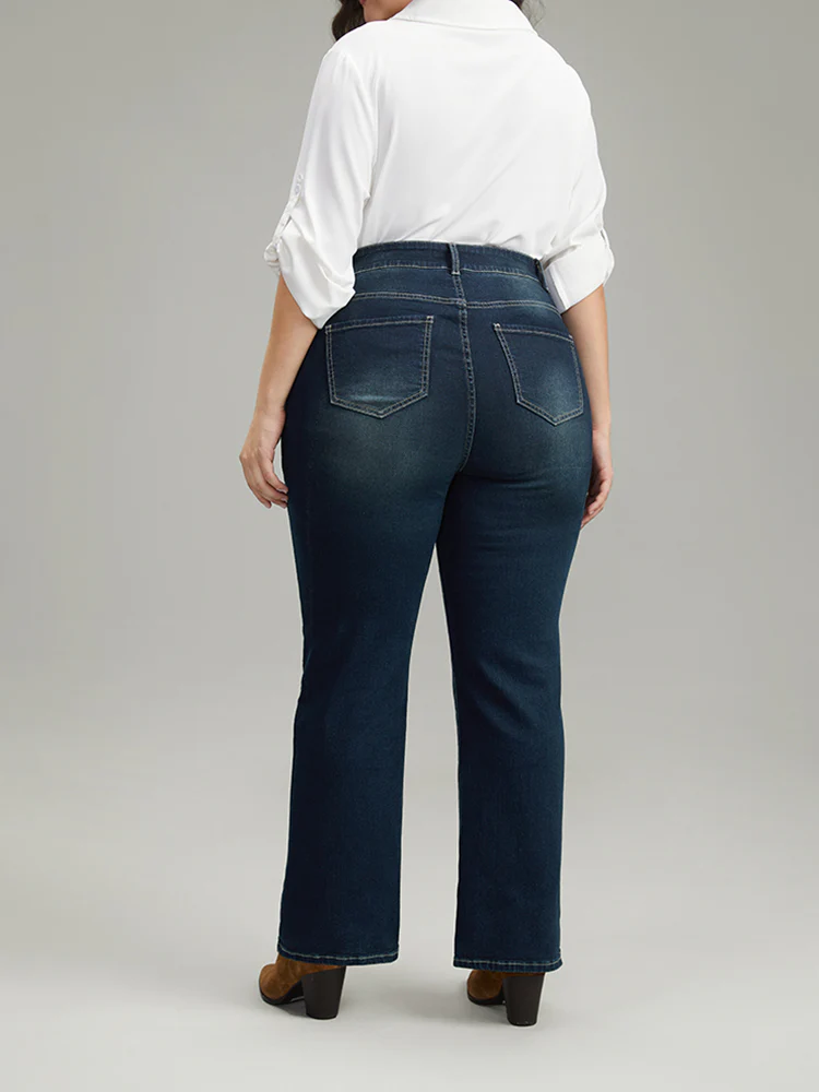Contrast Stitch Dark Wash Jeans - Image 5