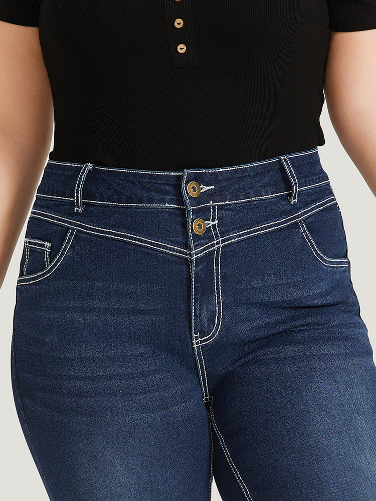 Contrast Stitch Roll Hem Straight Leg Jeans - Image 8