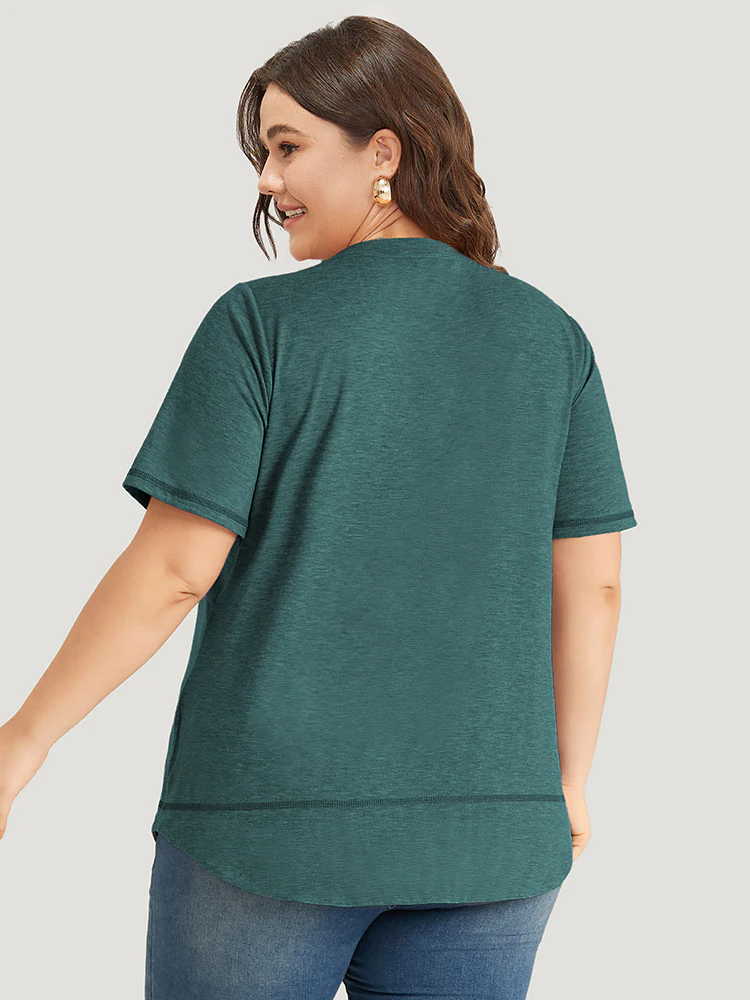 Contrast Stitch Round Neck Curved Hem T-shirt - Image 2