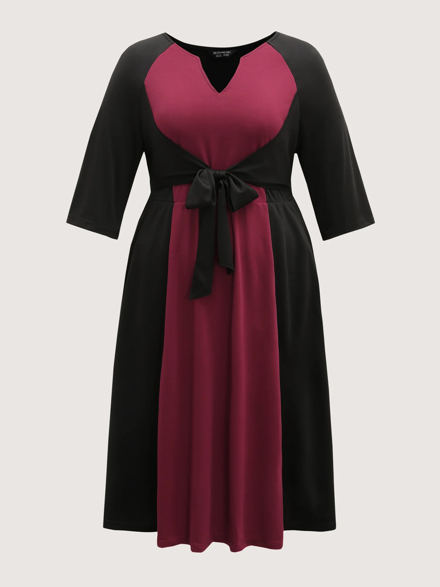 Contrast Stretchy Cinched-Waist Midi Dress - Image 7