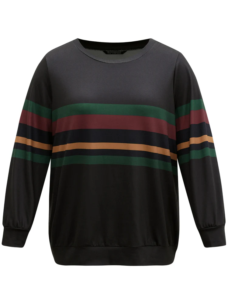 Contrast Striped Basic Crew Neck Sweatshirt - Image 5