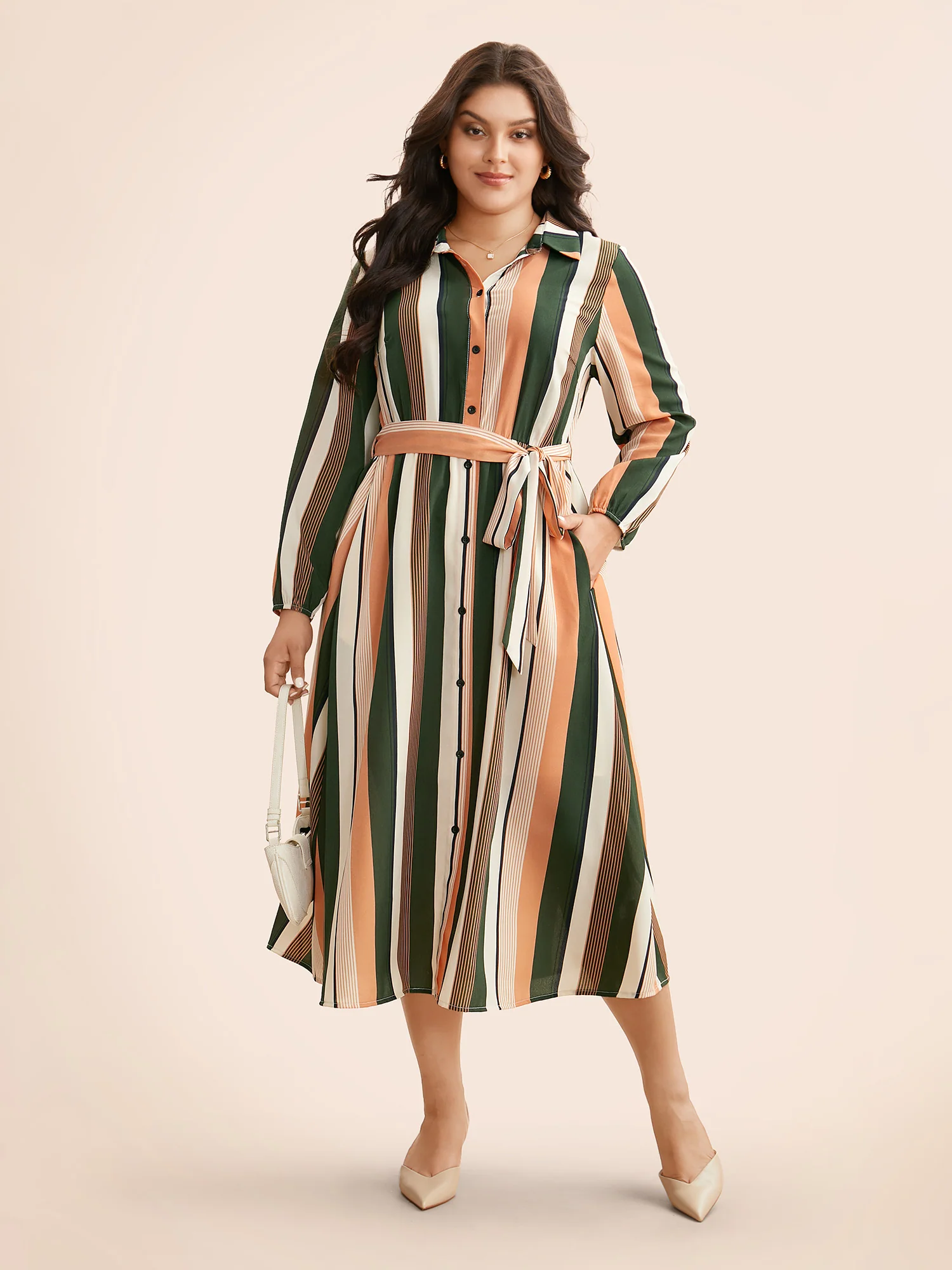 Contrast Striped Belted Midi Dress - Image 2