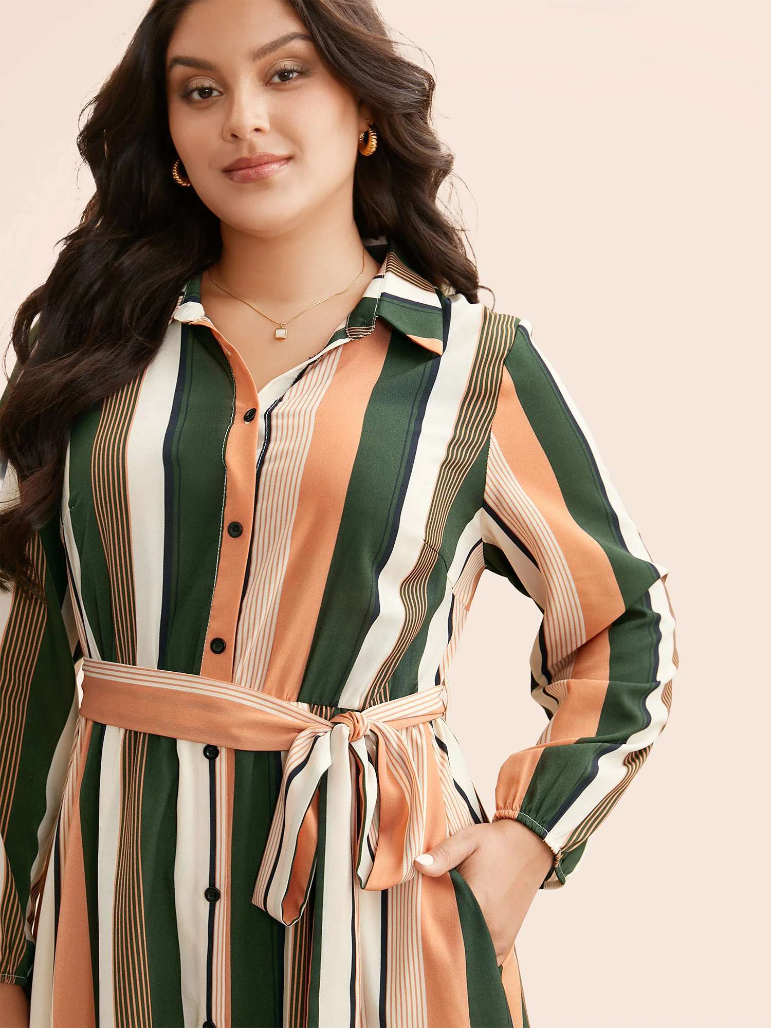 Contrast Striped Belted Midi Dress - Image 3