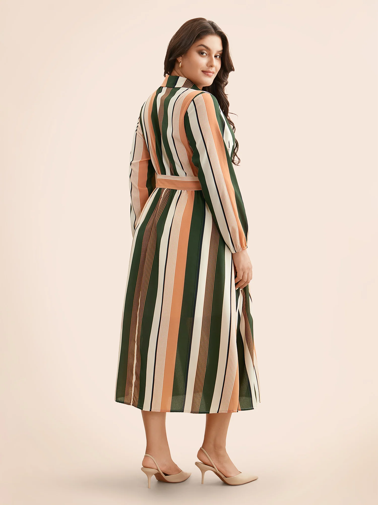 Contrast Striped Belted Midi Dress - Image 4