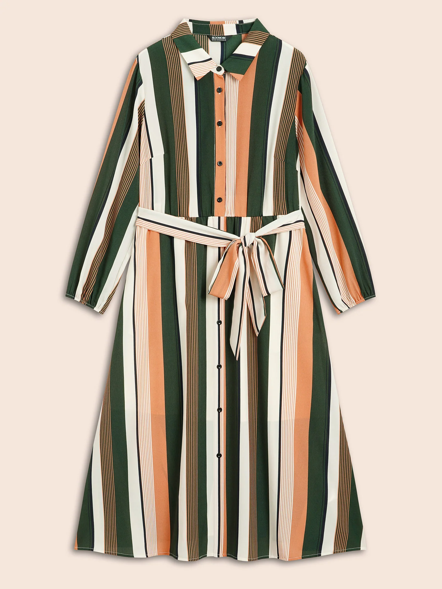 Contrast Striped Belted Midi Dress - Image 7