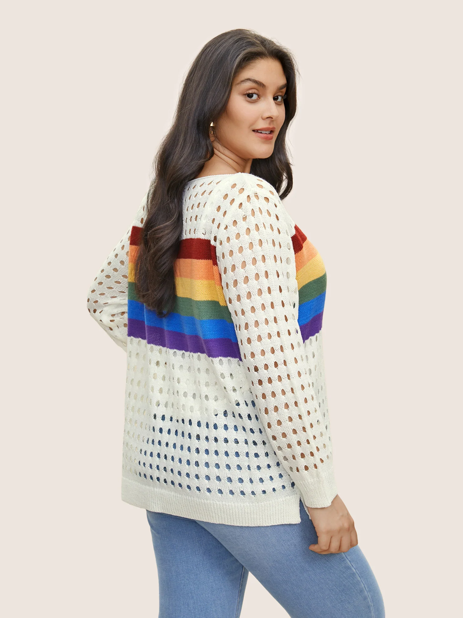 Contrast Striped Boat Neck Cut Out Pullover - Image 2