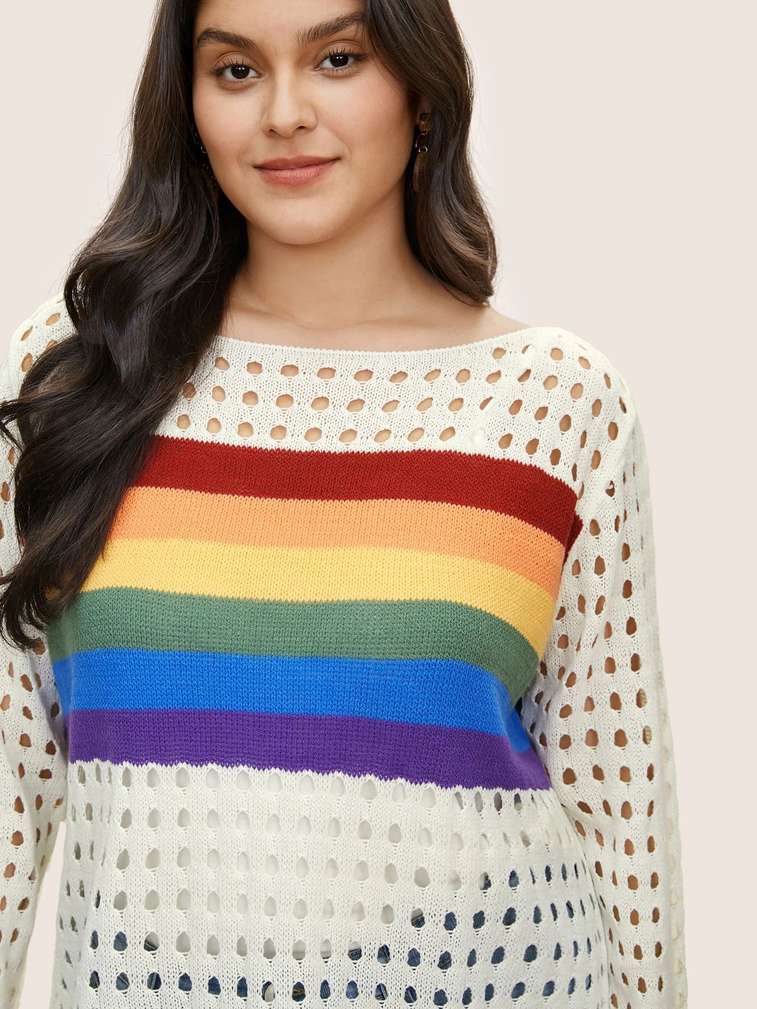 Contrast Striped Boat Neck Cut Out Pullover - Image 4
