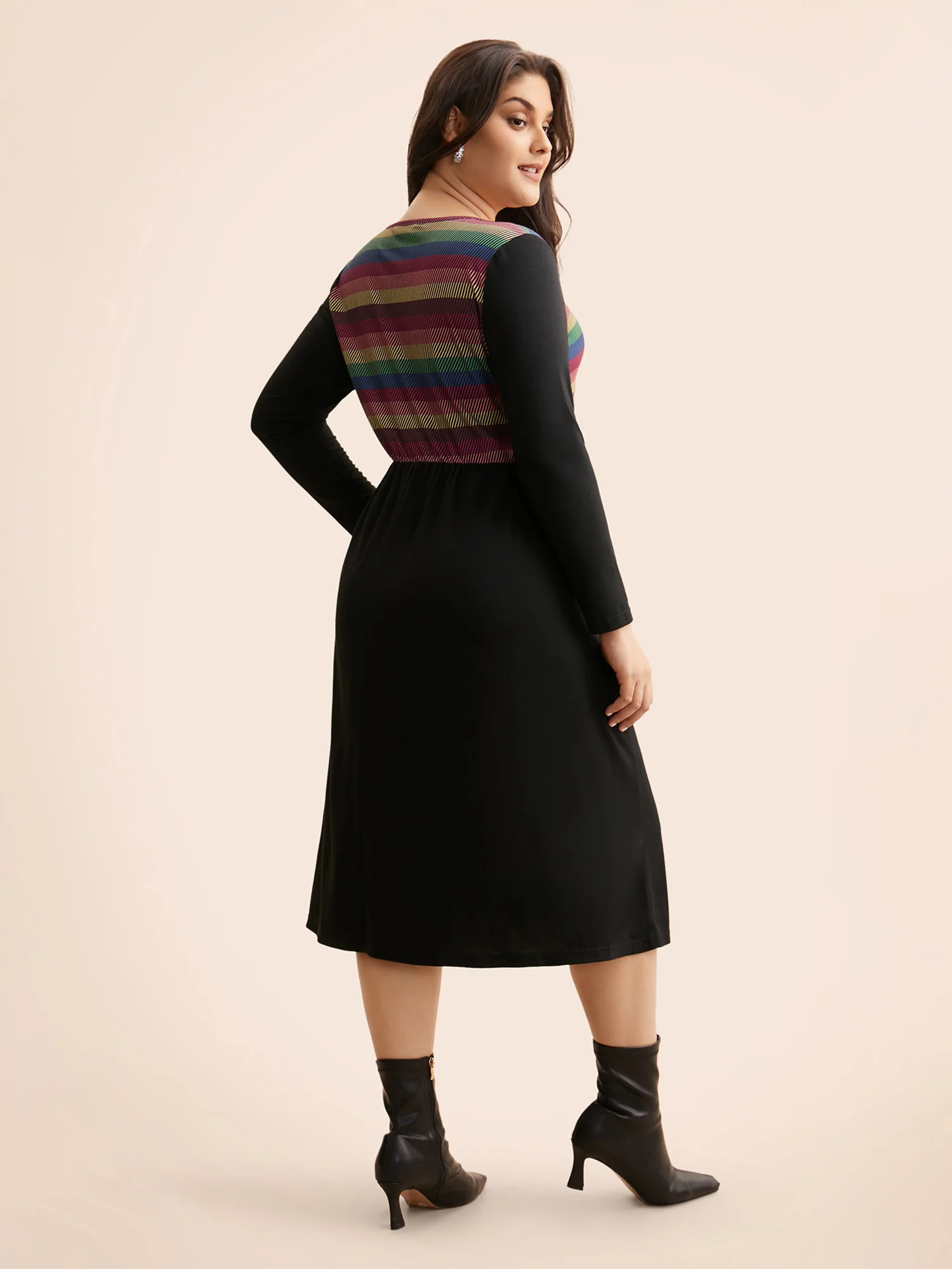 Contrast Striped Button Detail Midi Dress - Image 3