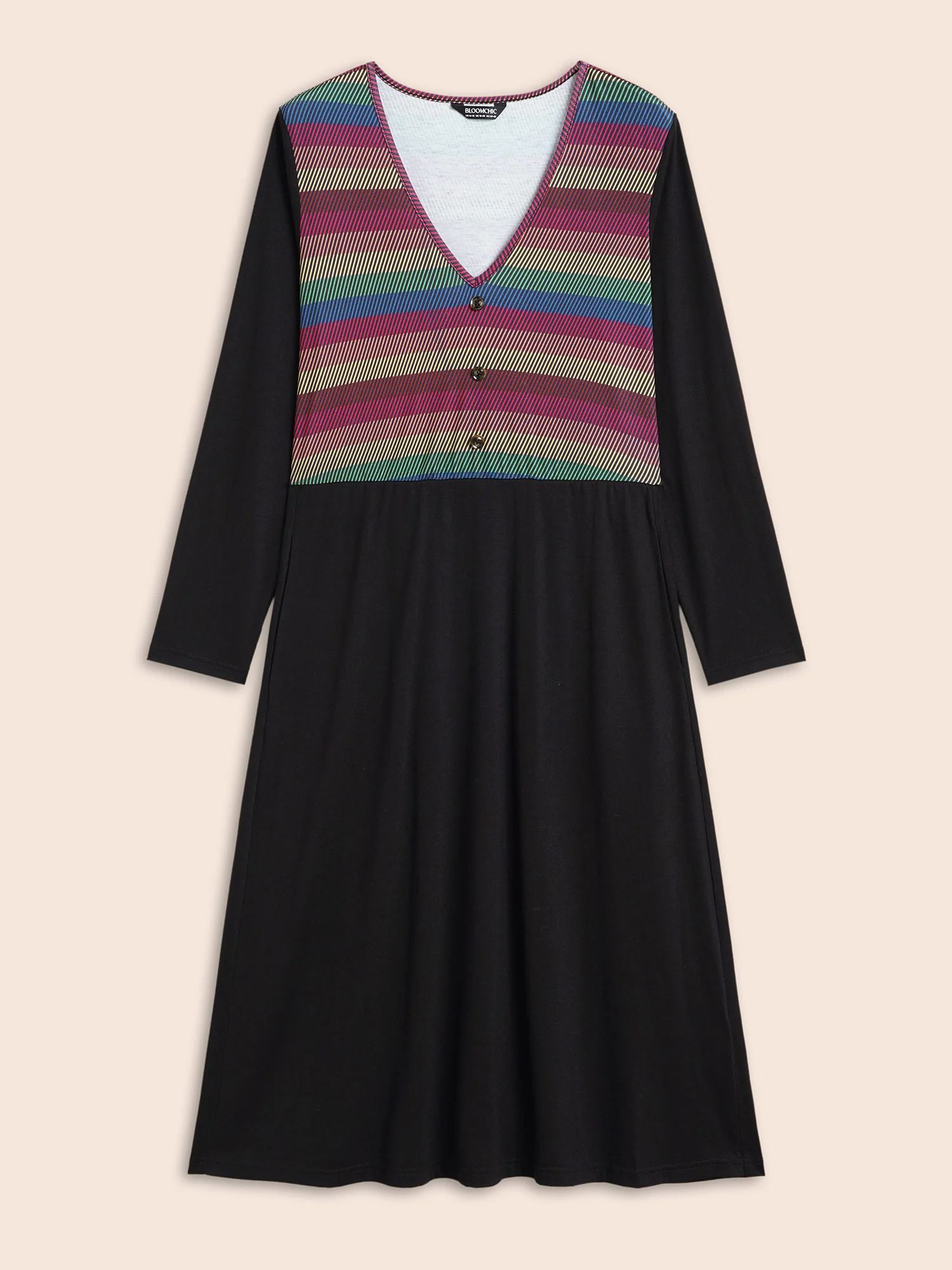 Contrast Striped Button Detail Midi Dress - Image 7