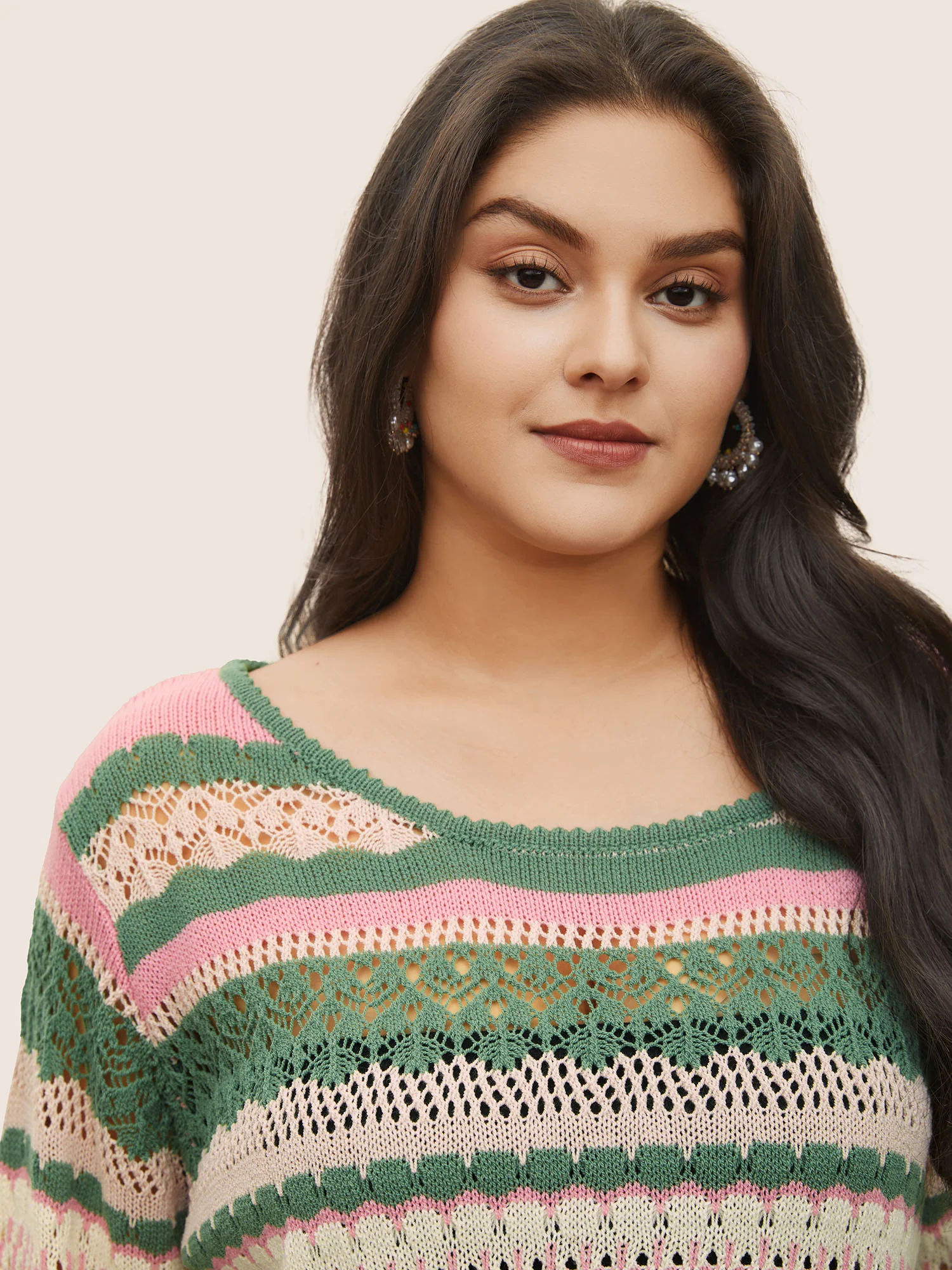 Contrast Striped Cut Out Bell Sleeve Pullover - Image 4