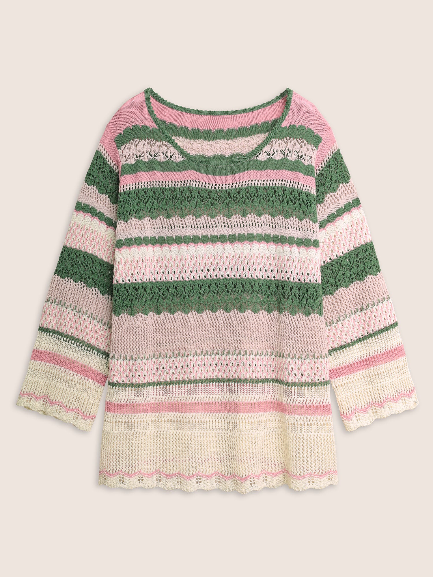 Contrast Striped Cut Out Bell Sleeve Pullover - Image 7