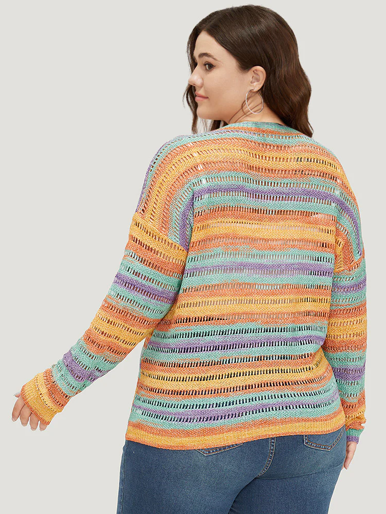 Contrast Striped Cut Out Ombre Pullover - Image 2