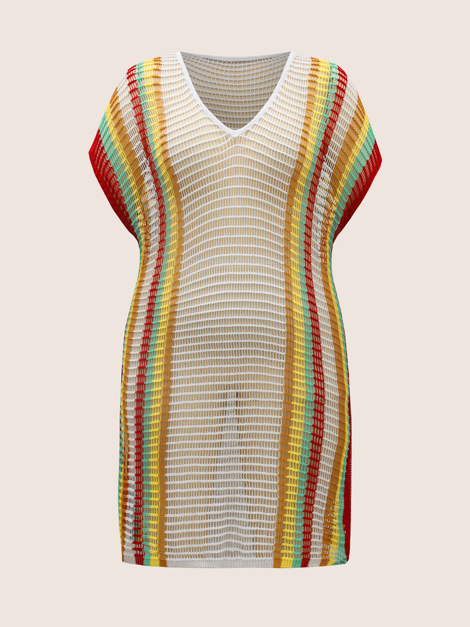Contrast Striped Dolman Sleeve Split Side Swim Cover Up - Image 7