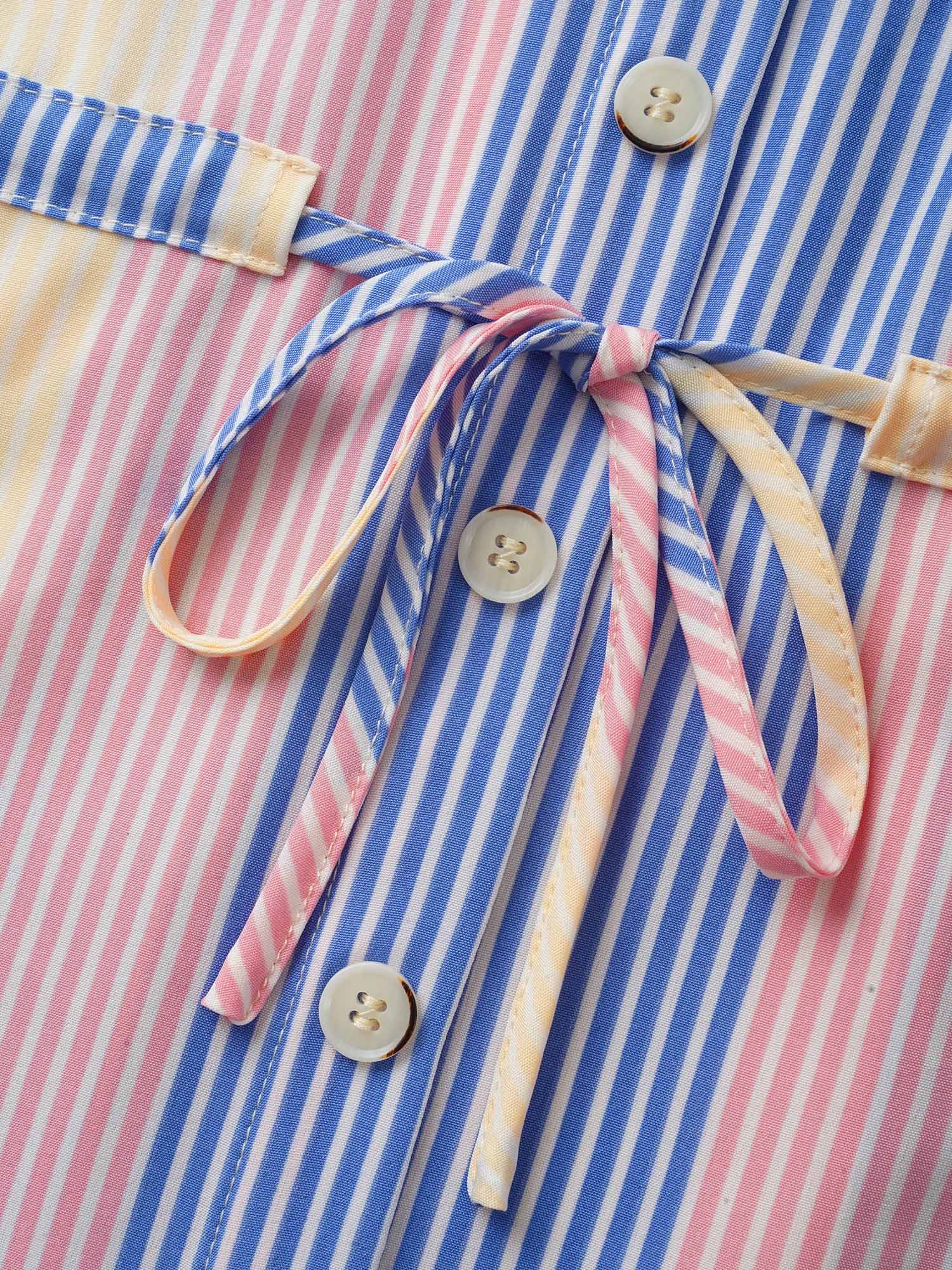 Contrast Striped Drawstring Patched Pocket Blouse - Image 6