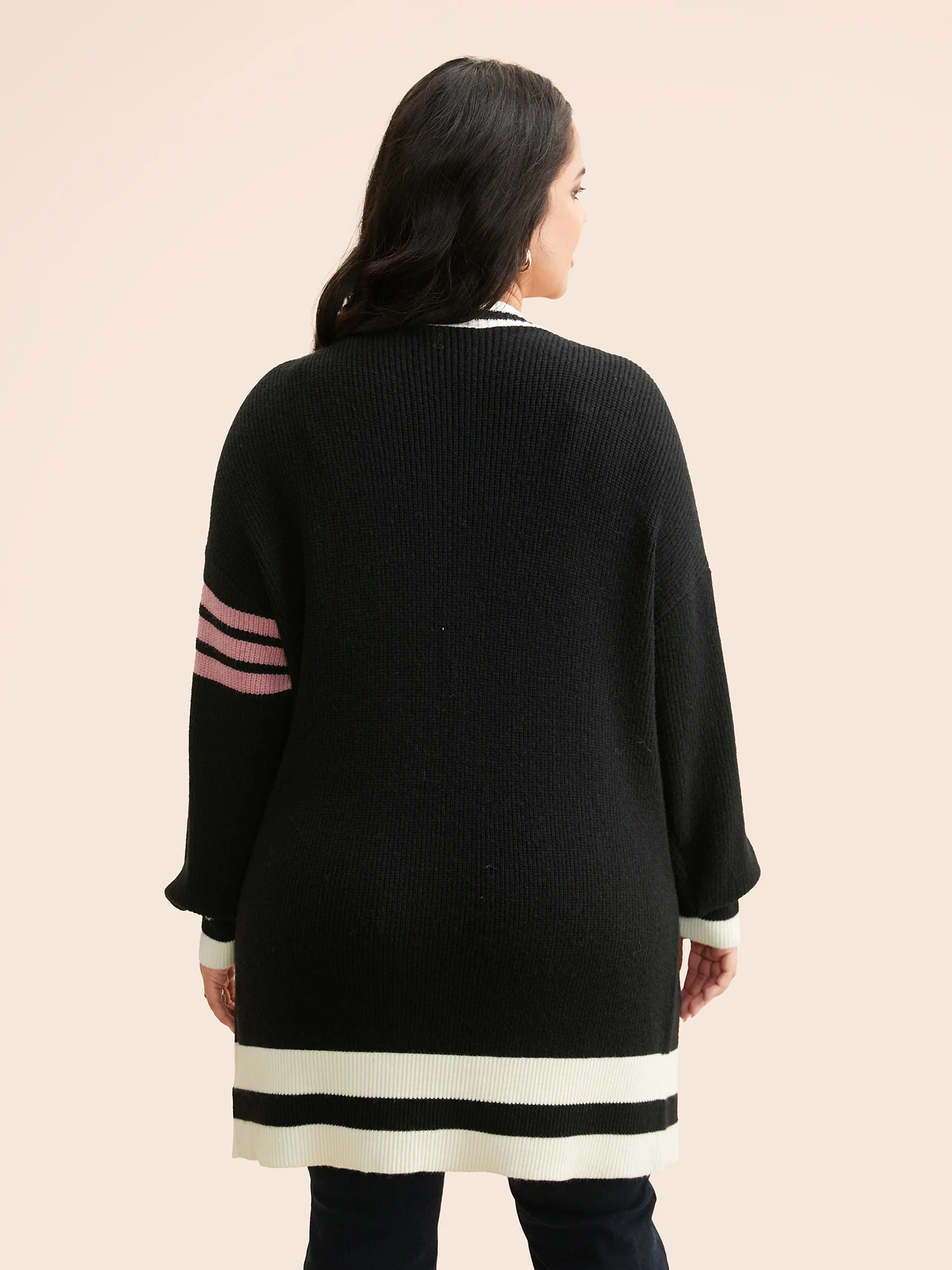 Contrast Striped Drop Shoulder Cardigan - Image 2